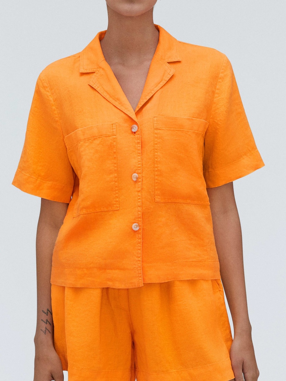 Everlane Linen Workwear Shirt Orange